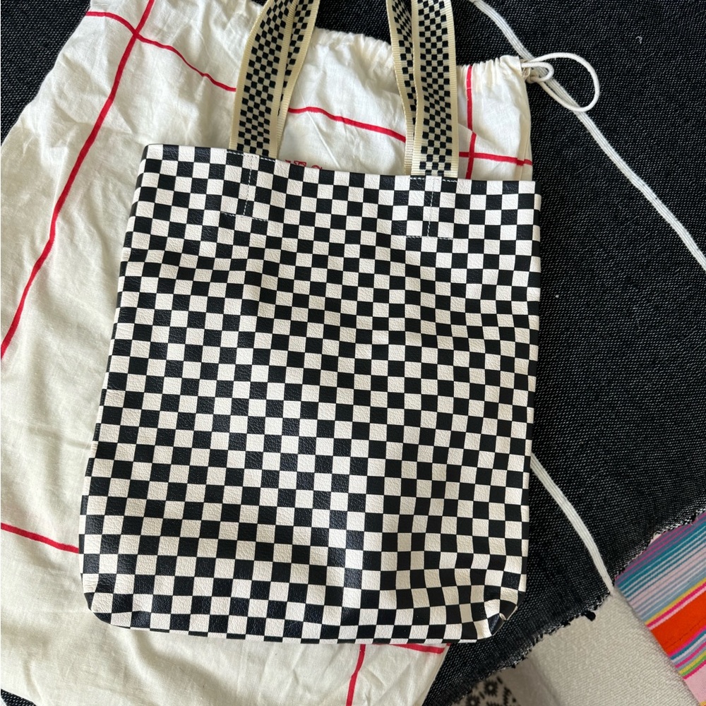 Clare V Black and White Shoulder Bag with Checkered Design